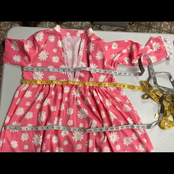 No Brand, Pink floral, tunic/dress, Crochet‎ border on neckline, hem &cuffs.Med - Picture 3 of 6